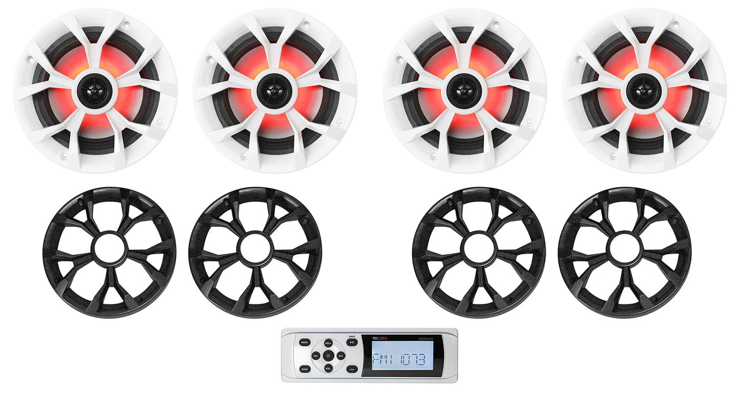 MB QUART MDR2.0W Marine Boat AM/FM Bluetooth Receiver+4) Rockville 6.5" Speakers