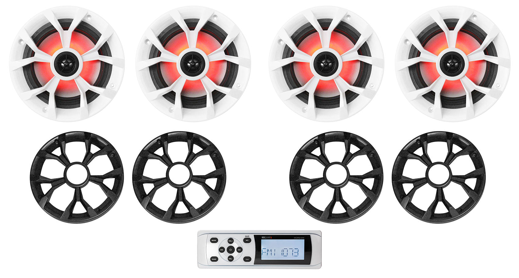 MB QUART MDR2.0W Marine Boat AM/FM Bluetooth Receiver+4) Rockville 6.5" Speakers