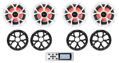 MB QUART MDR2.0W Marine Boat AM/FM Bluetooth Receiver+4) Rockville 6.5" Speakers