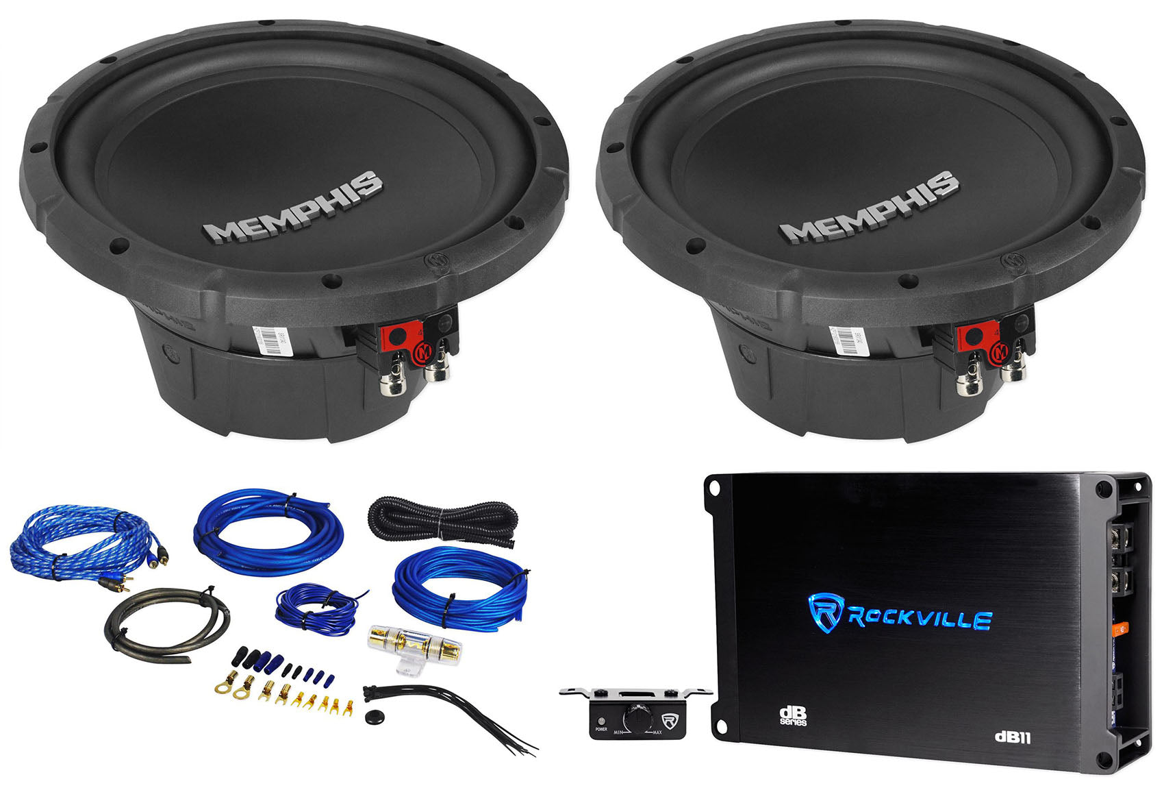 2) Memphis Audio SRX1040 10" 400 Watt SRX 4 Ohm Car Subwoofers+Amplifier+Amp Kit