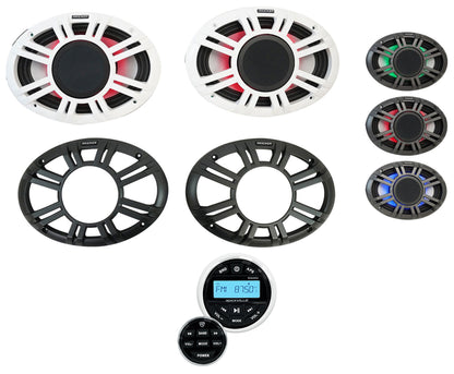 (2) KICKER 48KMXL694 300w 6x9" Marine Boat Speakers+Bluetooth Gauge Receiver