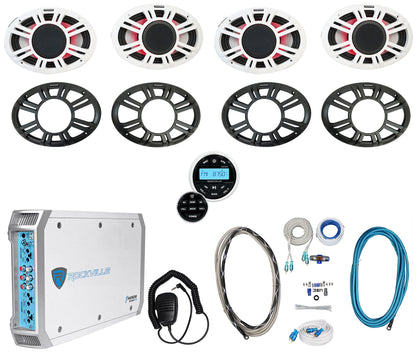 (4) KICKER 48KMXL694 300w 6x9" Marine Speakers w/LED+Receiver+Amplifier KMXL69