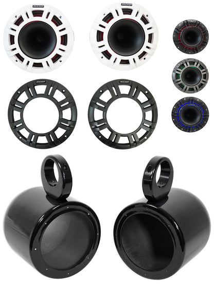 2) KICKER 48KMXL654 300w 6.5" Marine Black Wakeboard Tower Speakers w/LED KMXL65