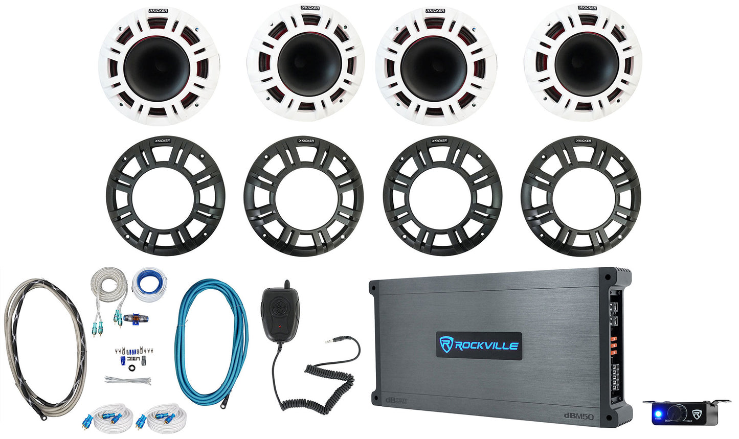 4) KICKER 48KMXL654 300w 6.5" Marine Speakers w/LED+5-Ch. Amplifier+Wires KMXL65