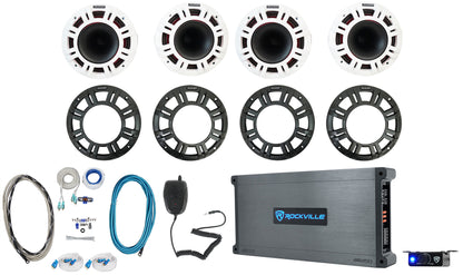 4) KICKER 48KMXL654 300w 6.5" Marine Speakers w/LED+5-Ch. Amplifier+Wires KMXL65