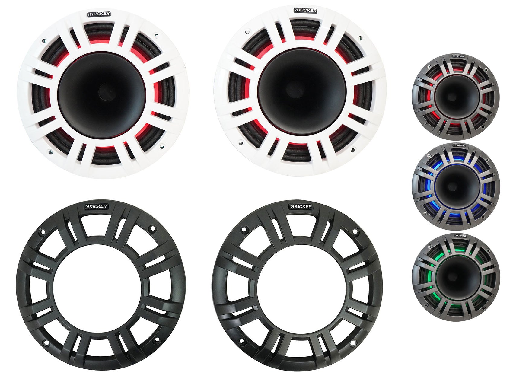 (4) KICKER 48KMXL84 8" 500w Marine Speakers w/LED+Receiver+4-Ch. Amplifier KMXL8