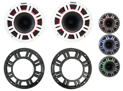 (4) KICKER 48KMXL84 8" 500w Marine Speakers w/LED+Receiver+4-Ch. Amplifier KMXL8