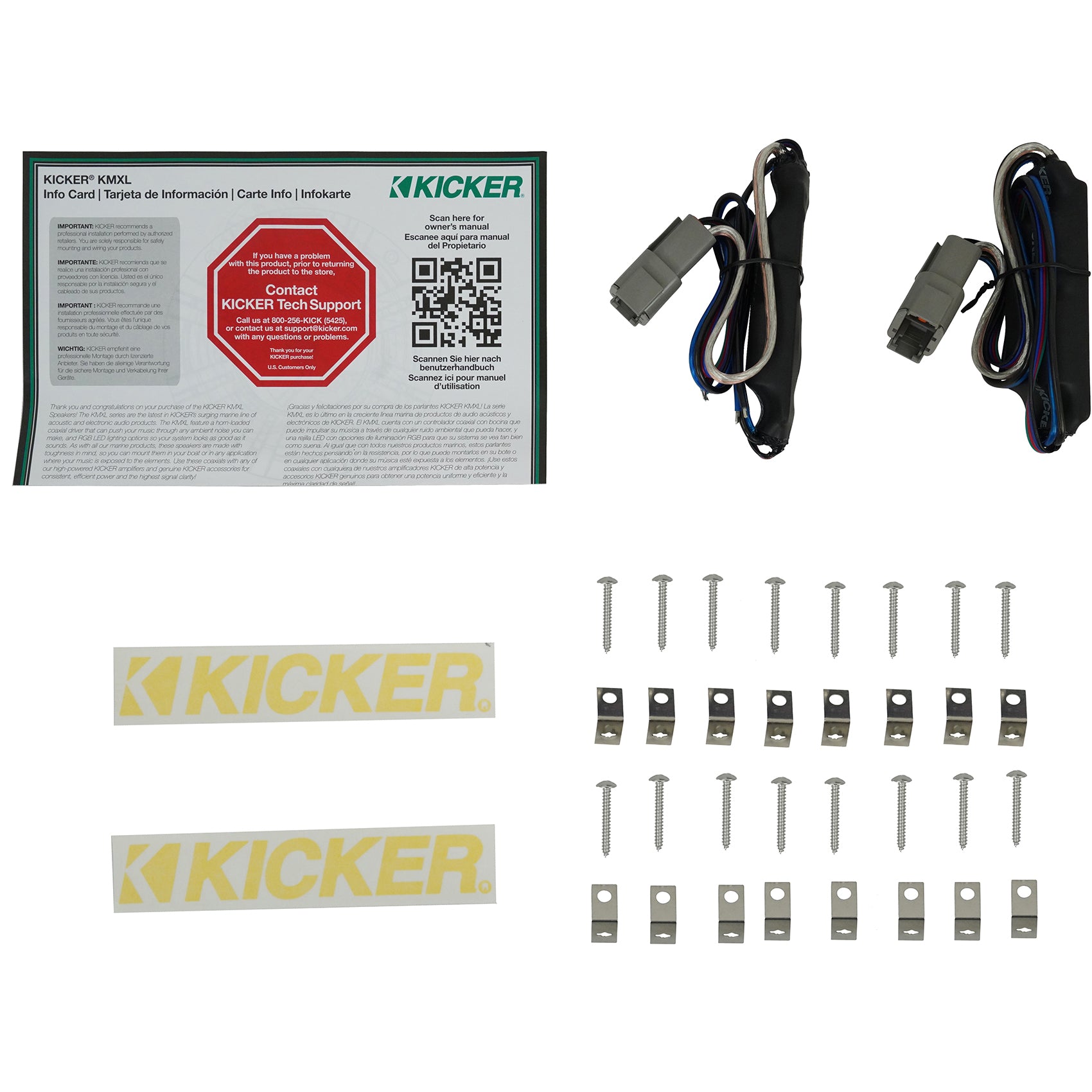 (4) KICKER 48KMXL84 8" 500w Marine Speakers w/LED+Receiver+4-Ch. Amplifier KMXL8