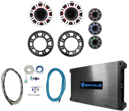 2) KICKER 48KMXL84 8" 500w Marine Speakers w/LED+2-Channel Amplifier+Wires KMXL8