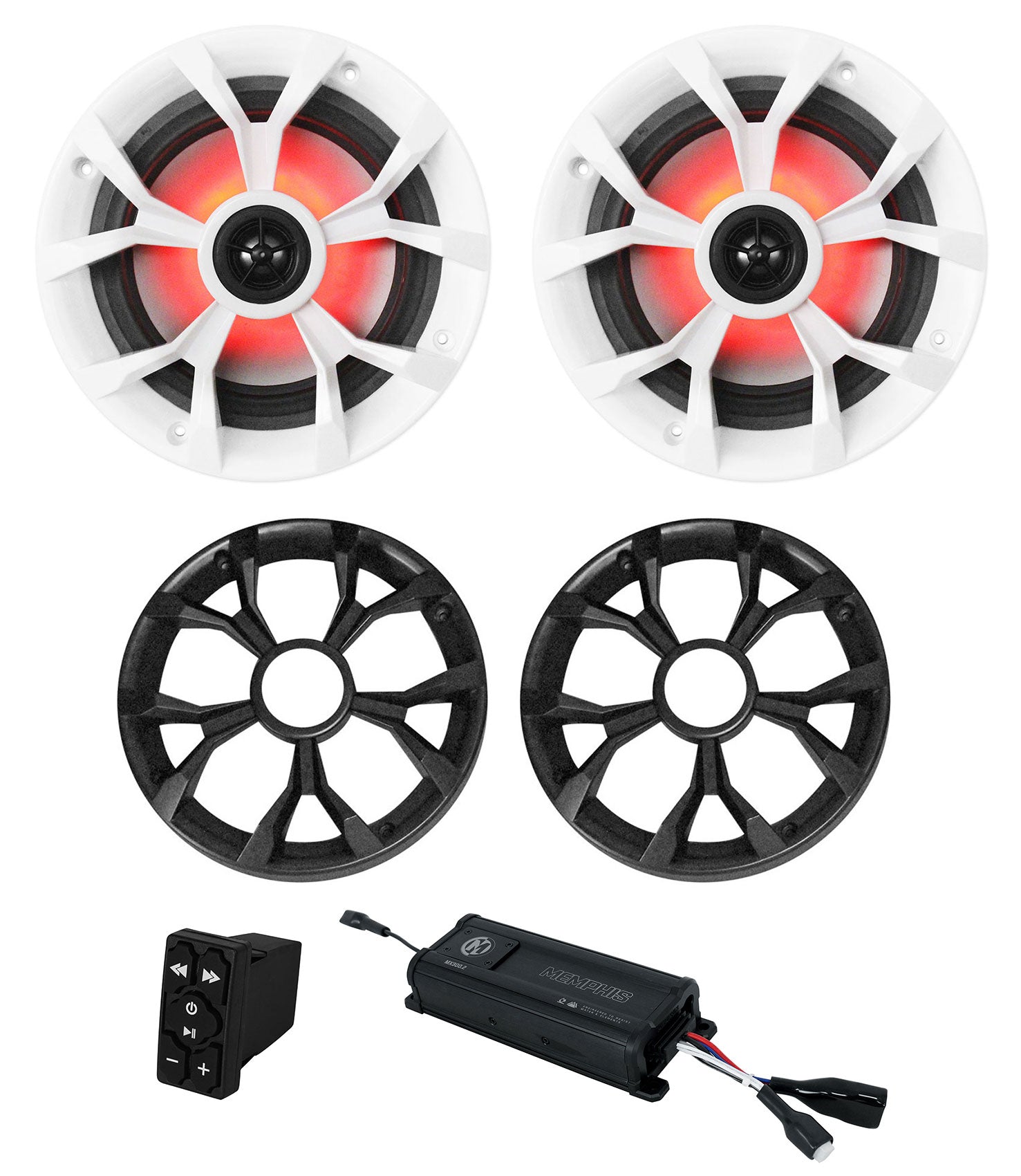 Memphis MX300.2 300w 2-Channel Amplifier+(2) LED Speakers+Bluetooth Controller