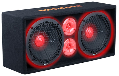 Memphis SRXPE10D4F Dual 10 inch Chuchero Car Enclosure Box w/ LED's and Bluetooth Speaker