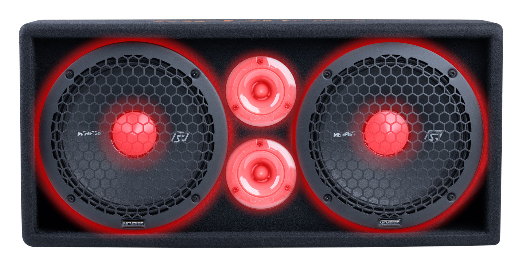 Memphis SRXPE10D4F Dual 10 inch Chuchero Car Enclosure Box w/ LED's and Bluetooth Speaker