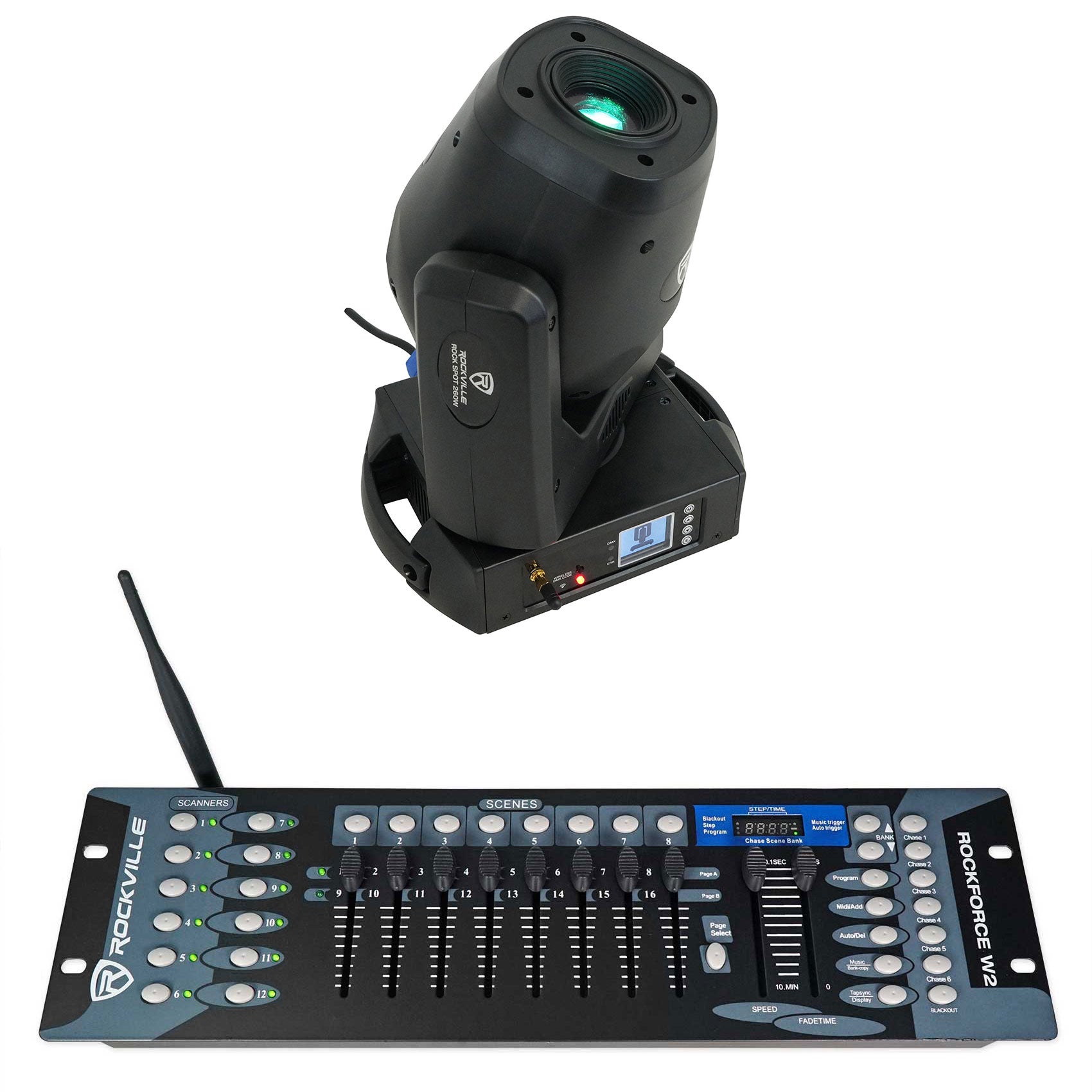 ROCK SPOT 260W + ROCKFORCE W2 Wireless DMX Controller Bundle