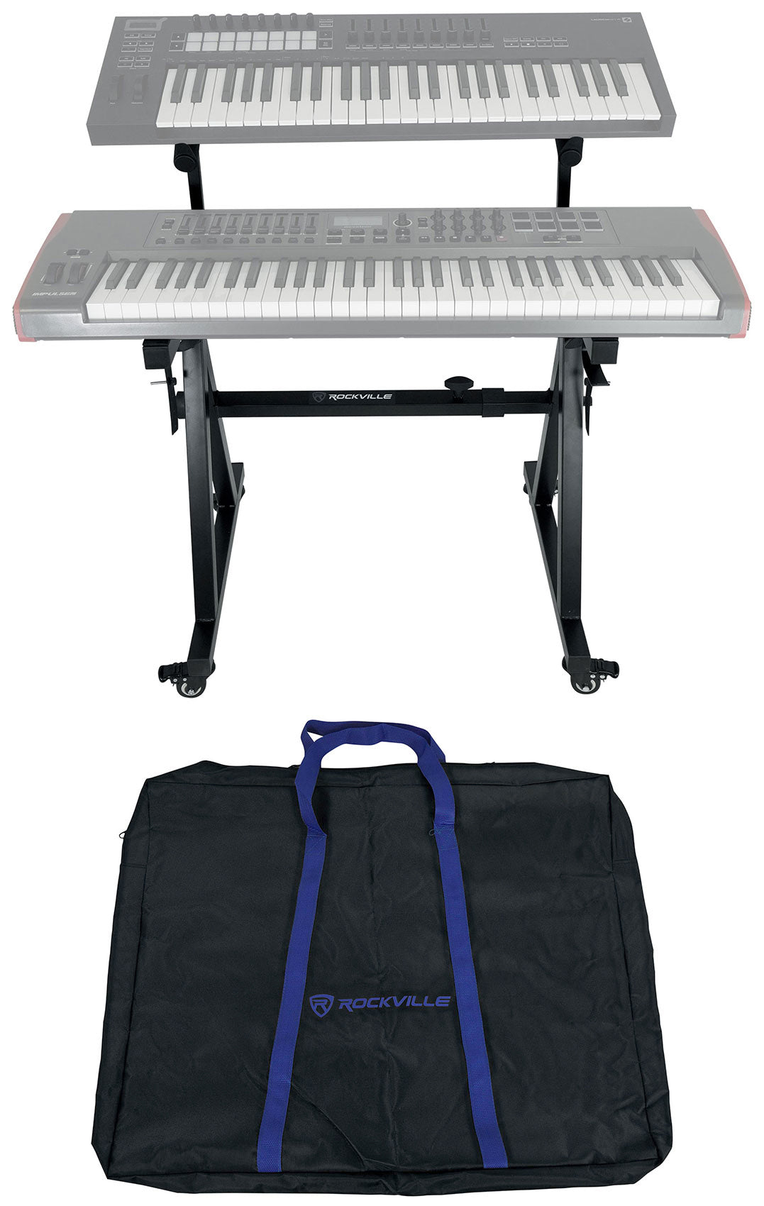 Rockville Z45W Keyboard Stand + Z-Shelf Utility Shelf Bundle