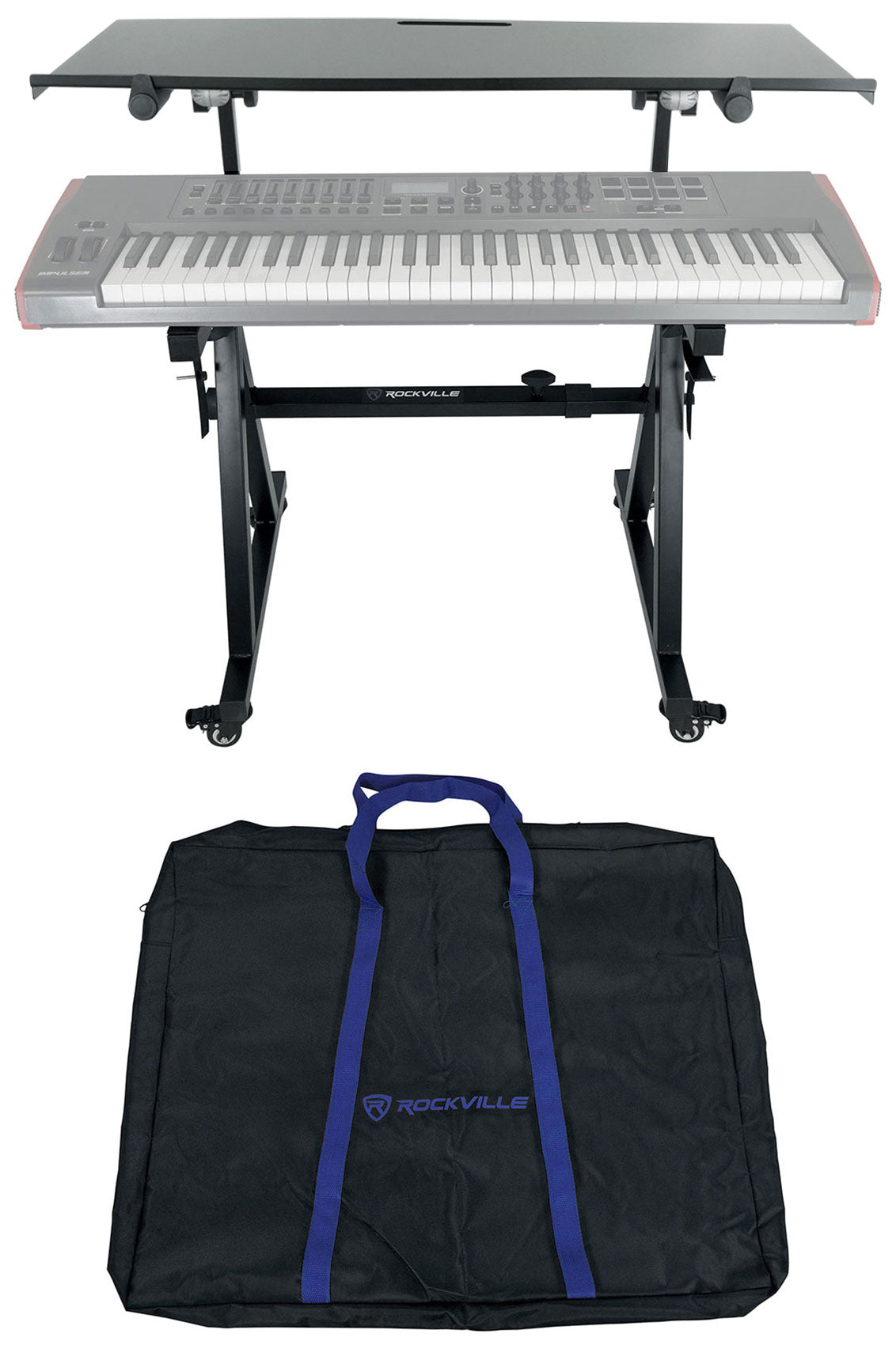 Rockville Z45W Keyboard Stand + Z-Shelf Utility Shelf Bundle