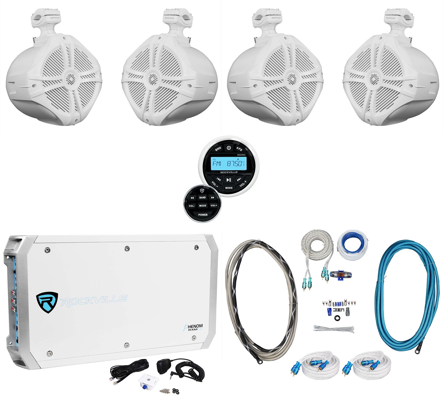 RWB90W White 4-Pack + 6-Channel Amplifier Bundle