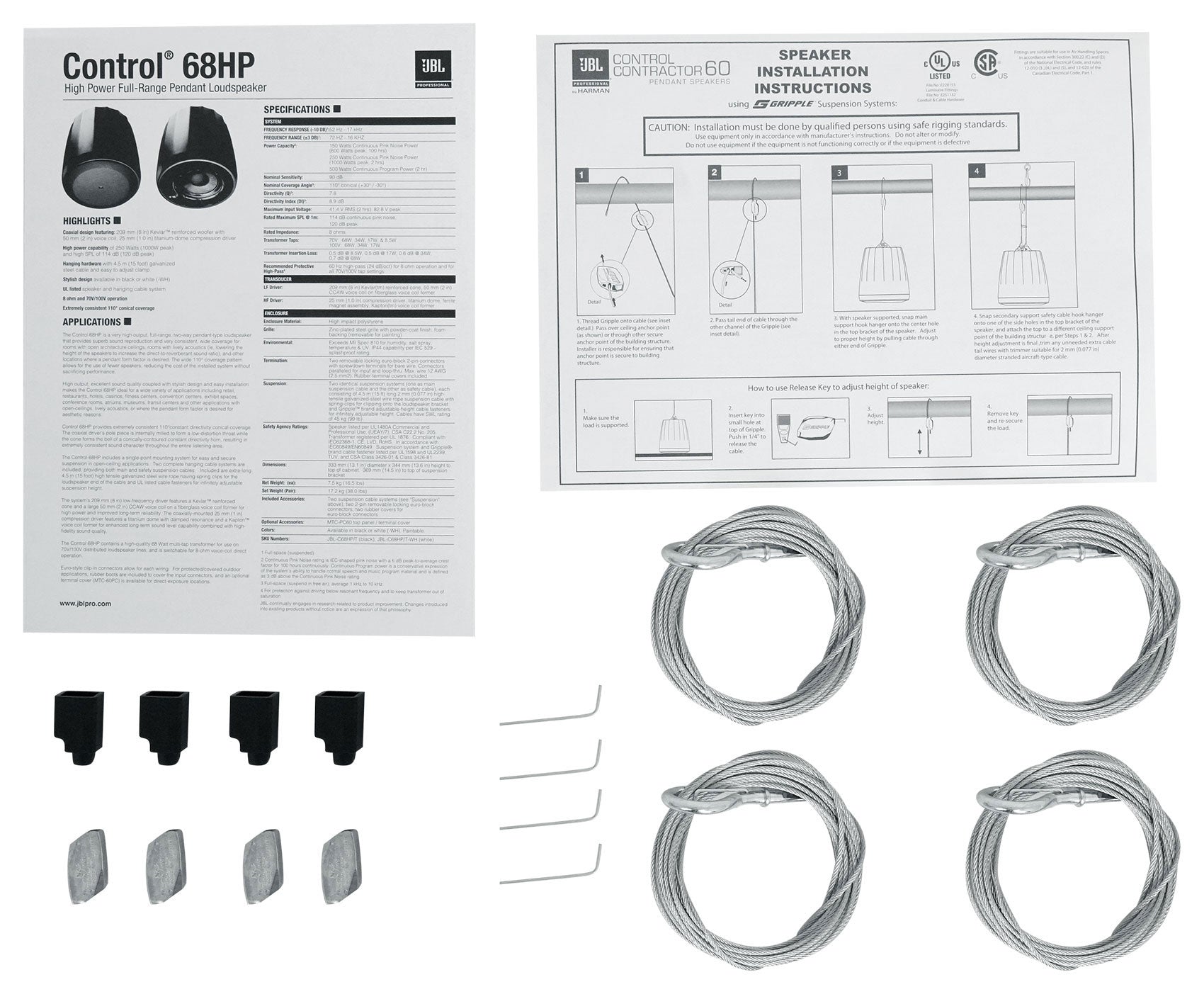 (8) JBL CONTROL 68HP 70v Commercial 8" Hanging Pendant Speakers+Bluetooth Amp