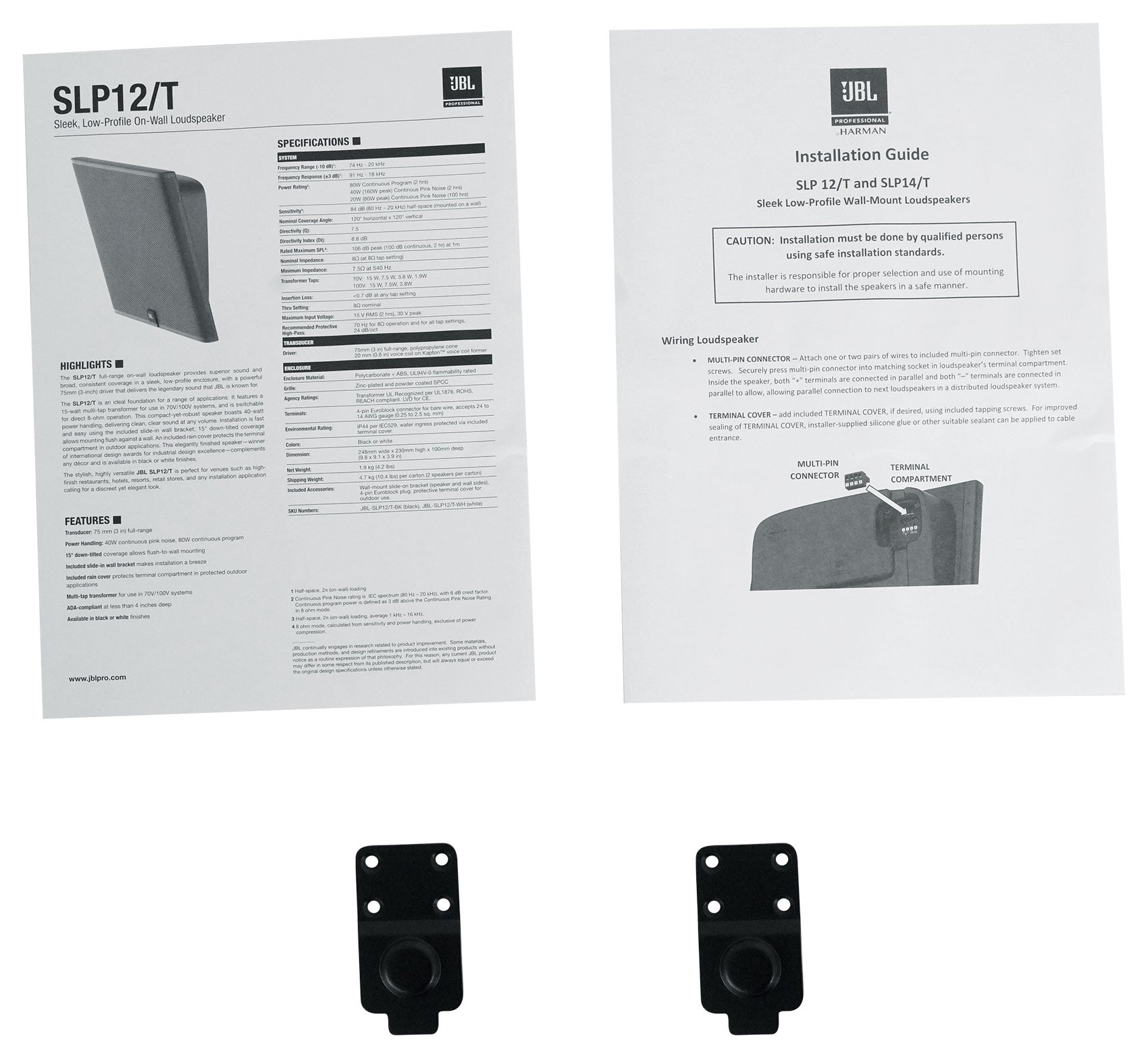 6) JBL SLP12/T-BK Sleek Low-Profile On Wall Mount 3" 70v Commercial Speakers+Amp