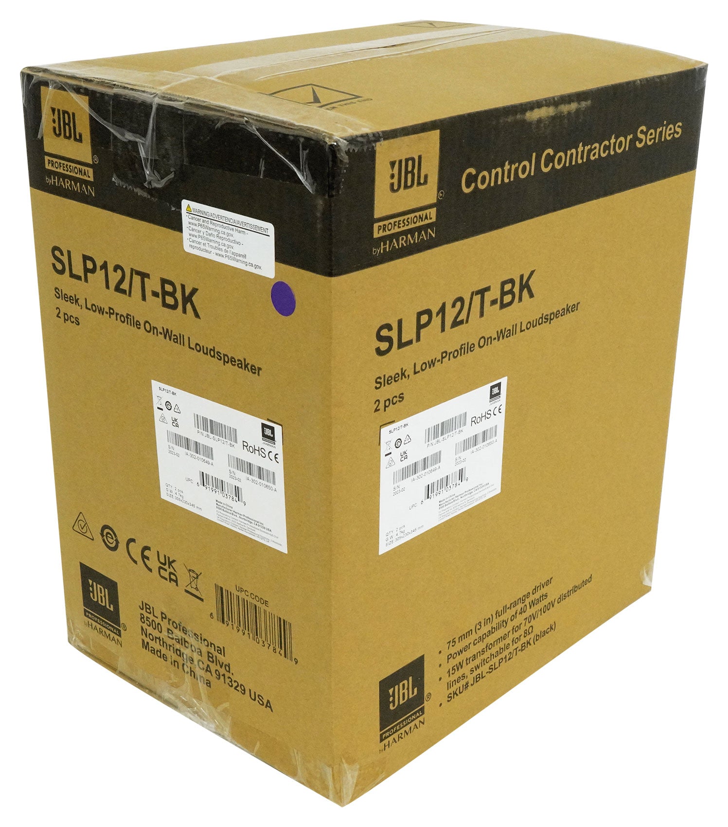 6) JBL SLP12/T-BK Sleek Low-Profile On Wall Mount 3" 70v Commercial Speakers+Amp