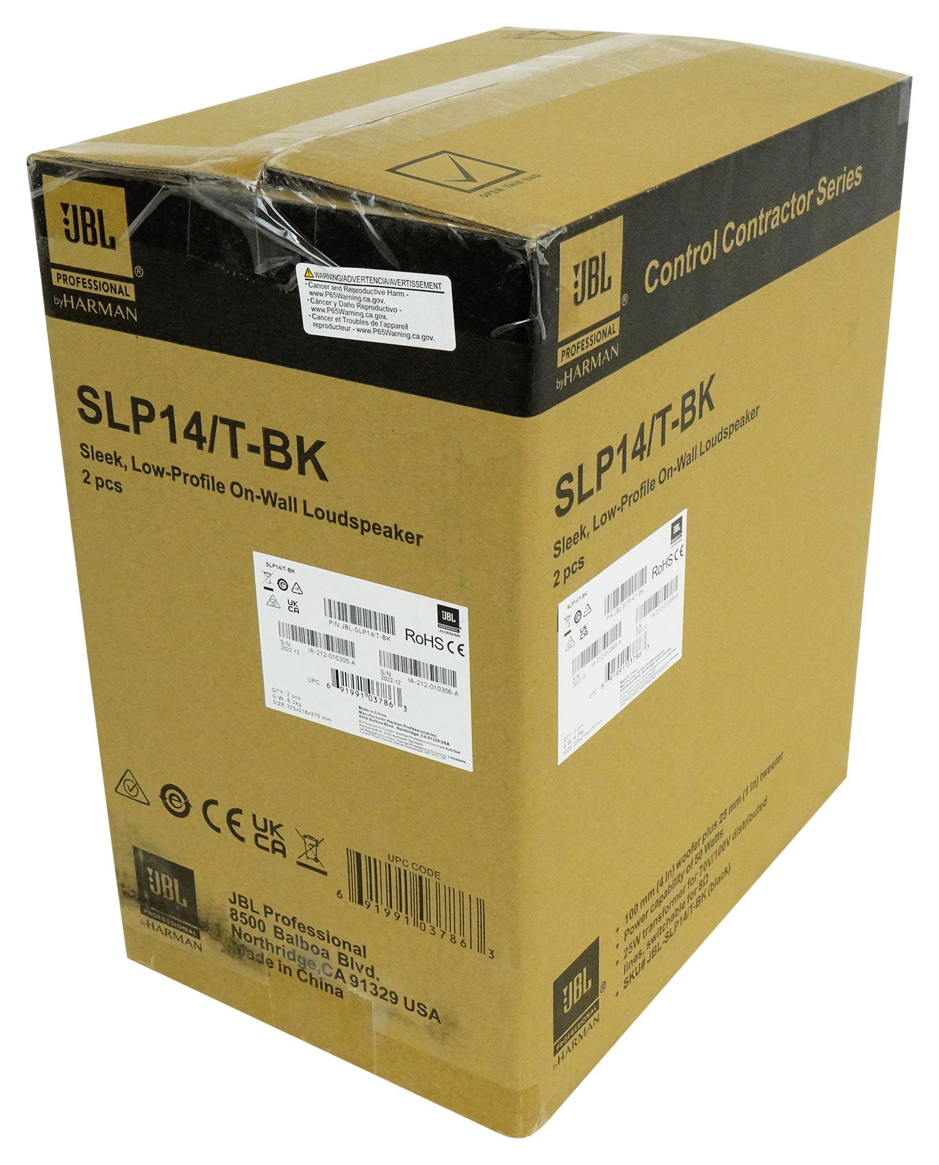 6) JBL SLP14/T-BK Sleek Low-Profile On Wall Mount 4" 70v Commercial Speakers+Amp