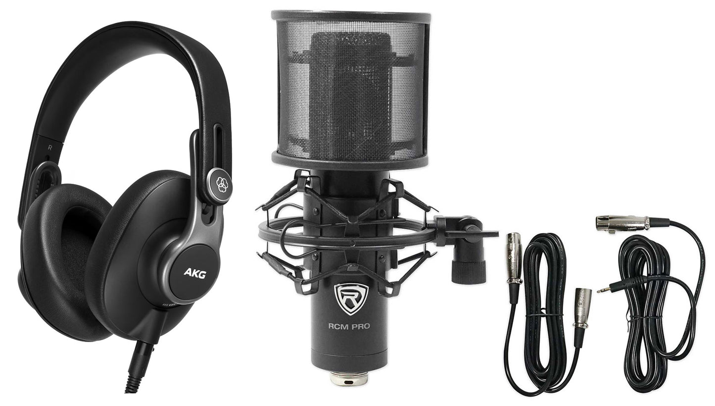 AKG K371 Over-Ear Oval Closed-Back Studio Headphones+Condenser Recording Mic