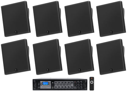 8) JBL SLP14/T-BK Sleek Low-Profile On Wall Mount 4" 70v Commercial Speakers+Amp