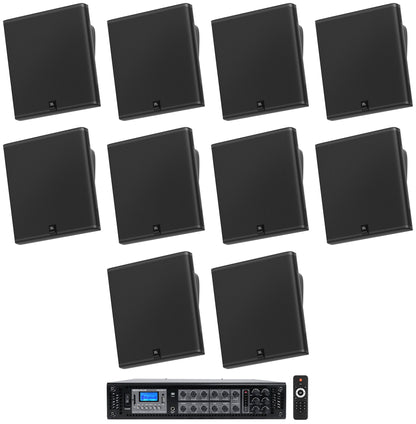 10 JBL SLP14/T-BK Sleek Low-Profile On Wall Mount 4" 70v Commercial Speakers+Amp