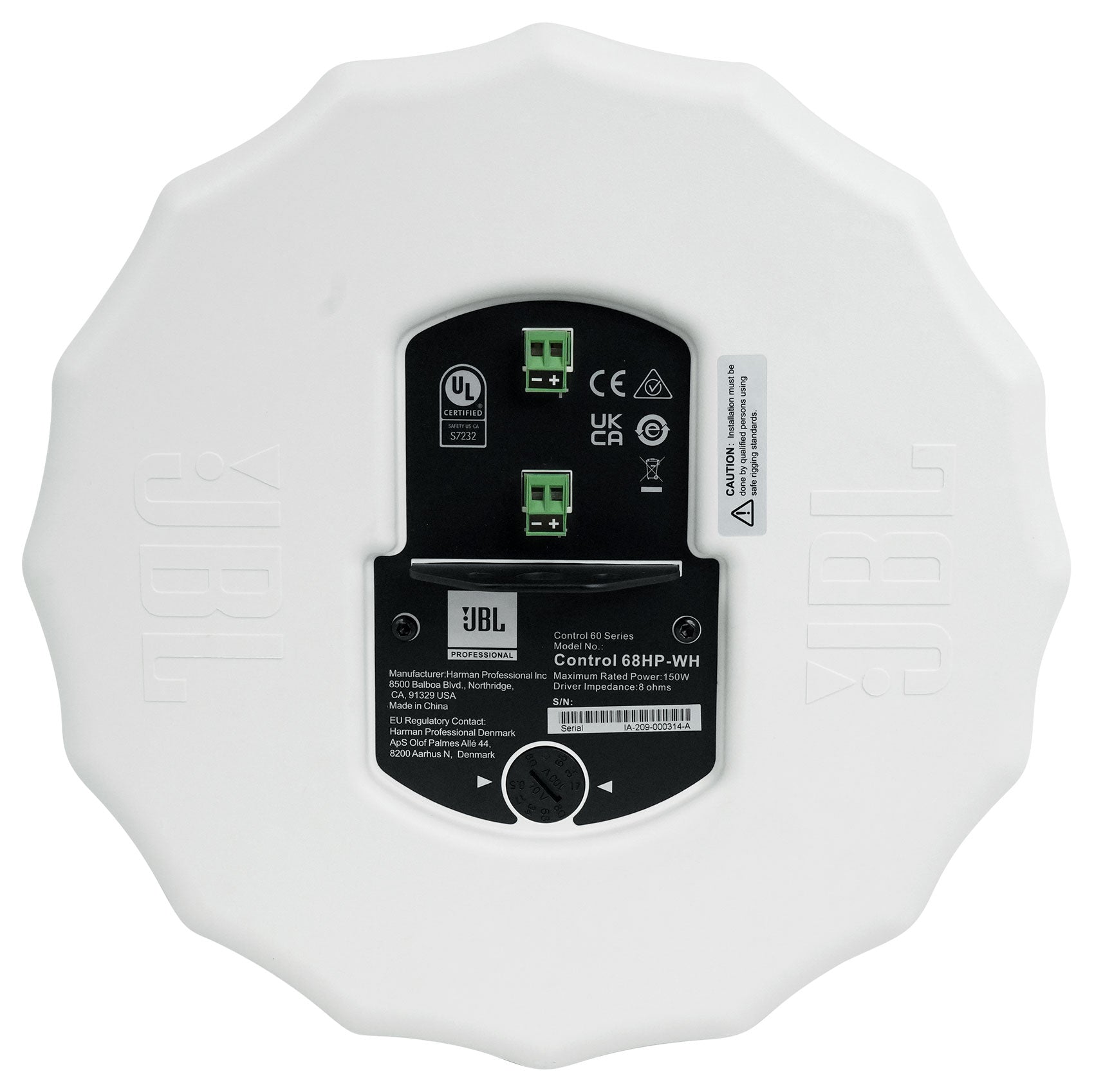 (6) JBL CONTROL 68HP-WH 70v Commercial 8" Hanging White Pendant Speakers+Amp