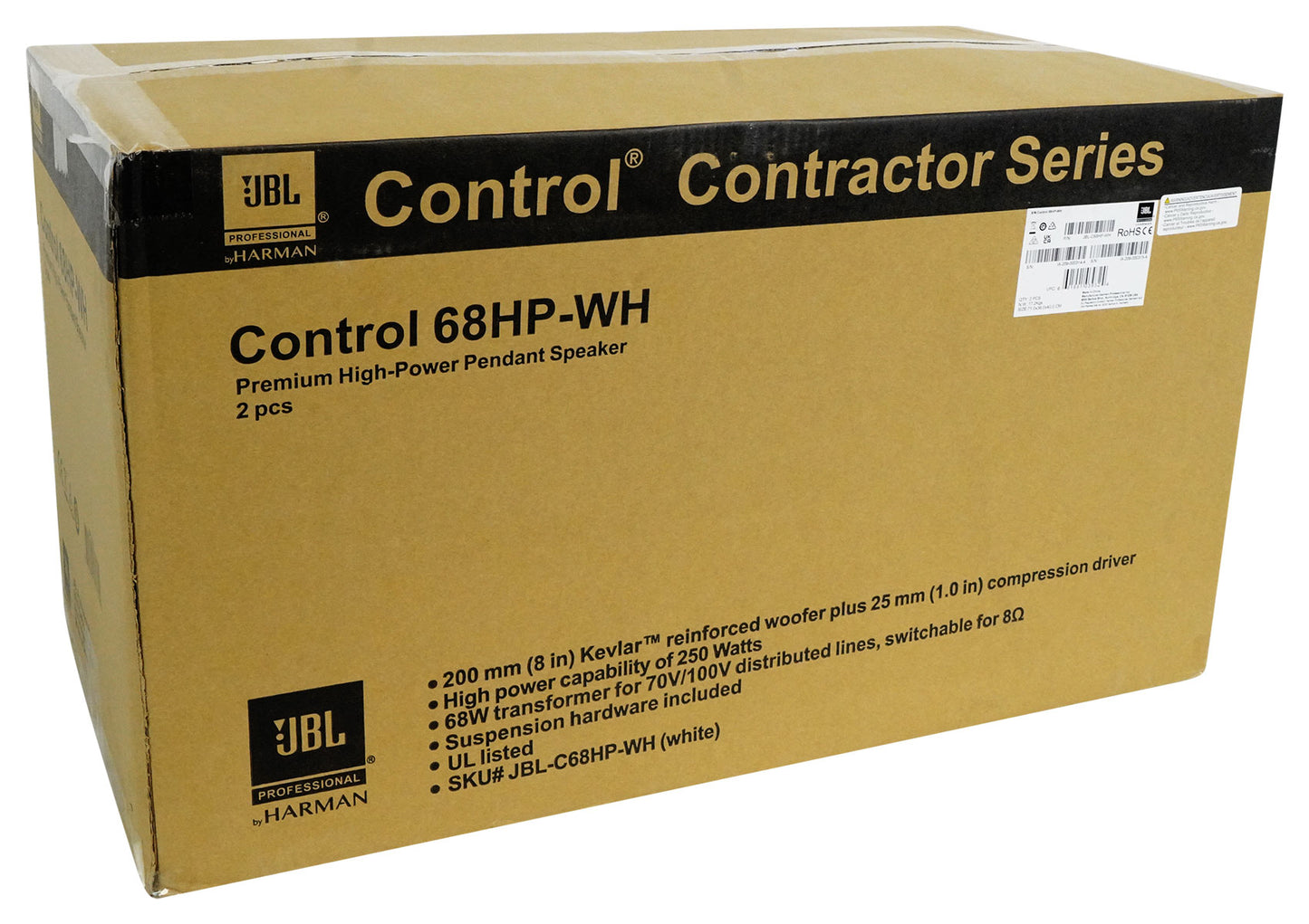 (6) JBL CONTROL 68HP-WH 70v Commercial 8" Hanging White Pendant Speakers+Amp