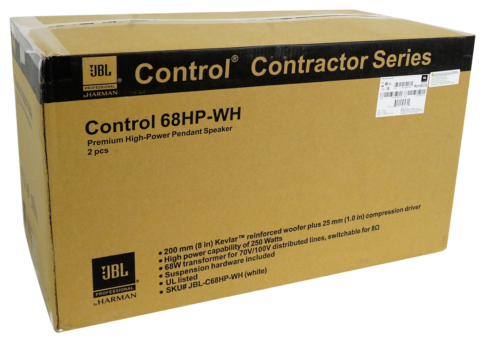 (6) JBL CONTROL 68HP-WH 70v Commercial 8" Hanging White Pendant Speakers+Amp