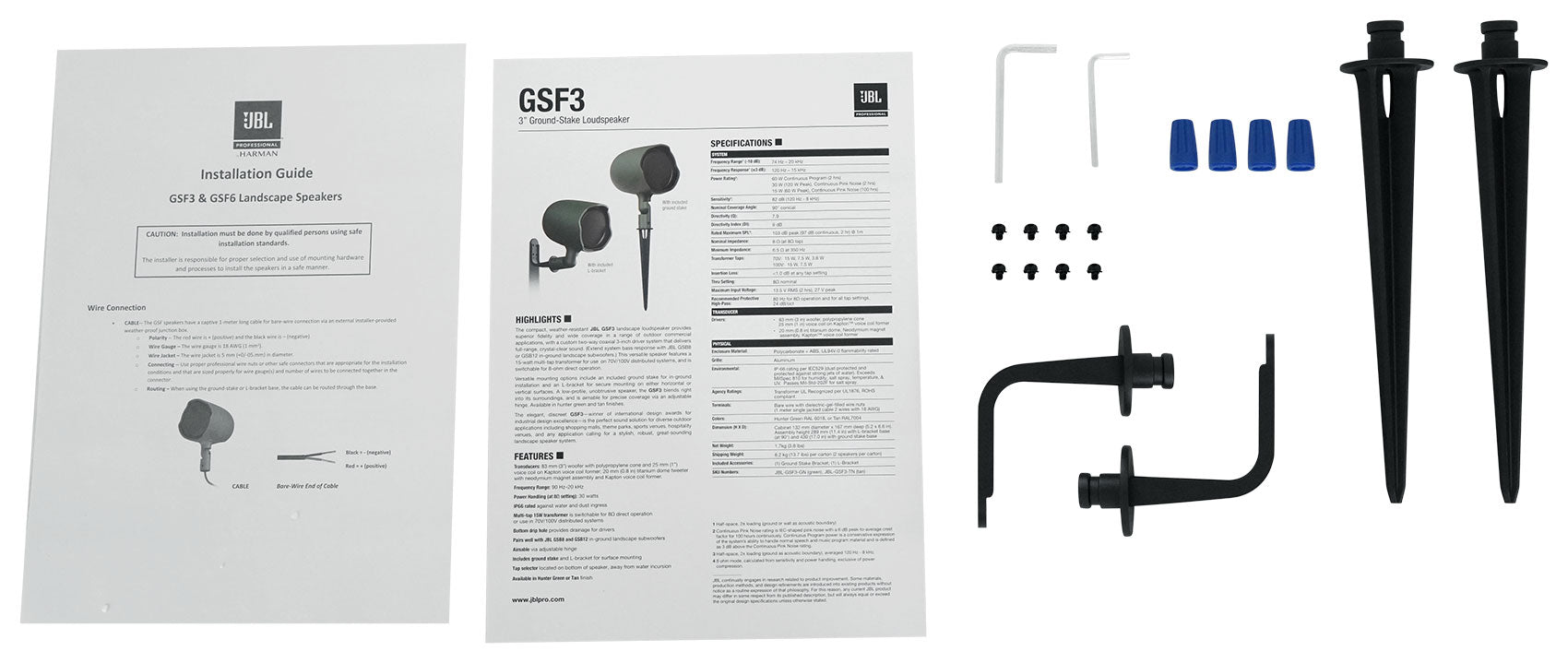 (6) JBL GSF3-GN 6.5" Landscape Ground Stake/Wall 70v Commercial Speakers+Amp