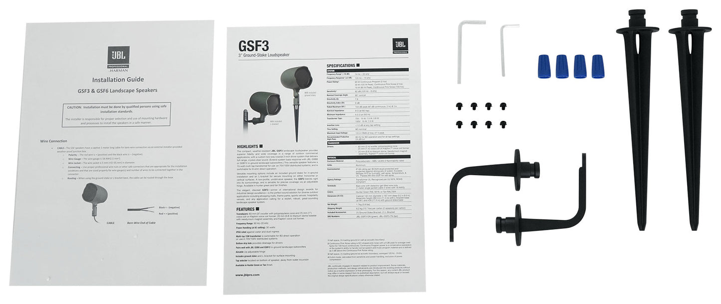 (12) JBL-GSF3-GN 3" Landscape Ground Stake 70v Commercial Speakers+8" Sub+Amp