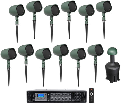 (12) JBL-GSF3-GN 3" Landscape Ground Stake 70v Commercial Speakers+8" Sub+Amp