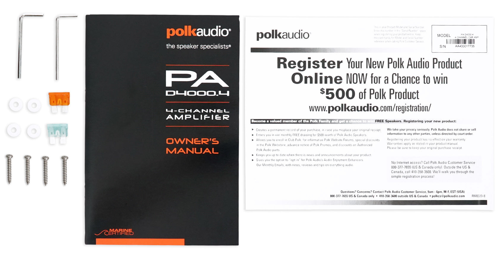 Polk Audio PAD4000.4 800w RMS 4-Channel Marine Boat Amplifier+Amp Kit PA D4000.4