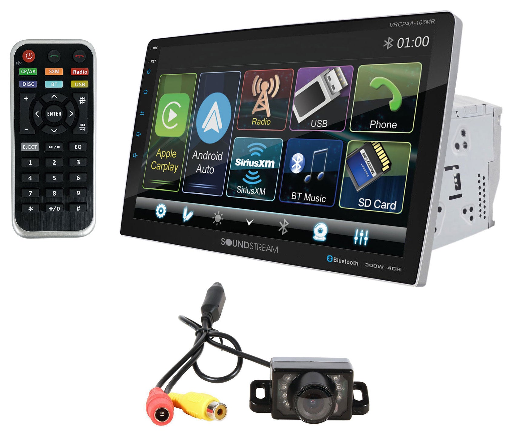 Soundstream VRCPAA-106M 10.6" Monitor Bluetooth/Carplay/Android Receiver+Camera