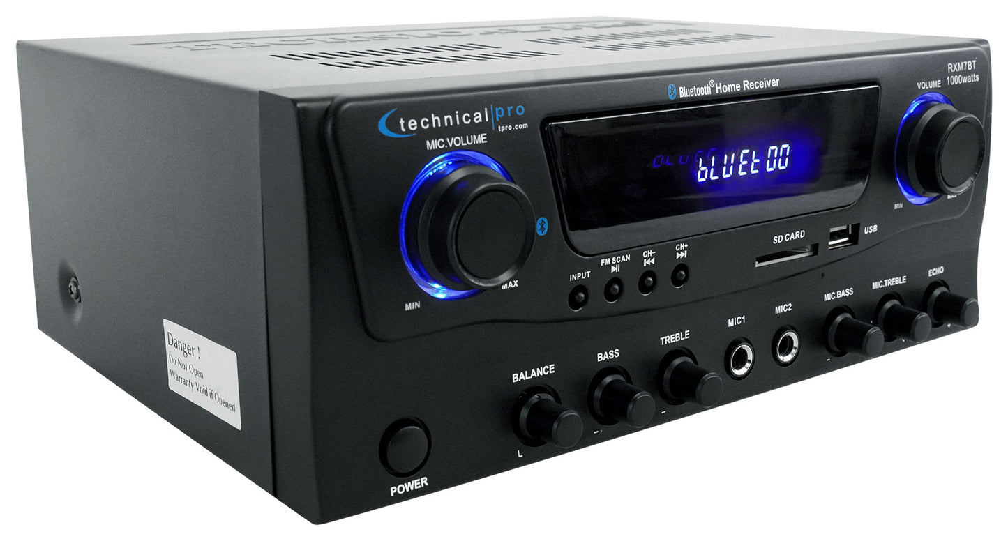 Technical Pro RXM7BT Home Receiver Bluetooth Amplifier+(8) 6.5" Celing Speakers