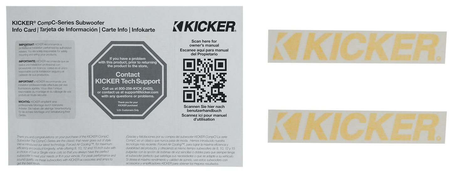 Kicker 50CWCS104 CompC 10" SVC Subwoofer+Sealed Box+Mono Amplifier+Wires CWCS104