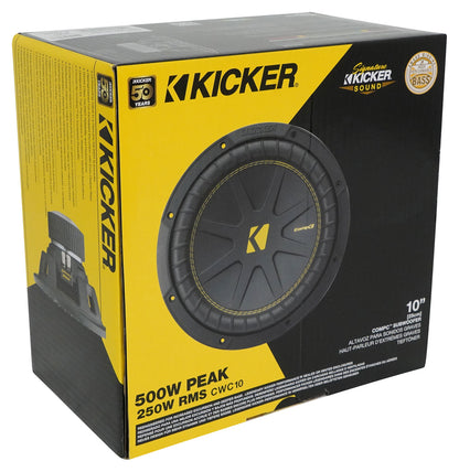 (2) Kicker 50CWCS104 CompC 10" SVC Subwoofers+Sealed Sub Box Enclosure CWCS104