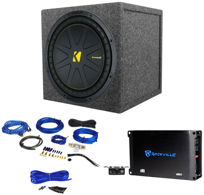 Kicker 50CWCD124 CompC 12" Subwoofer+Sealed Box+Mono Amplifier+Amp Kit CWCD124