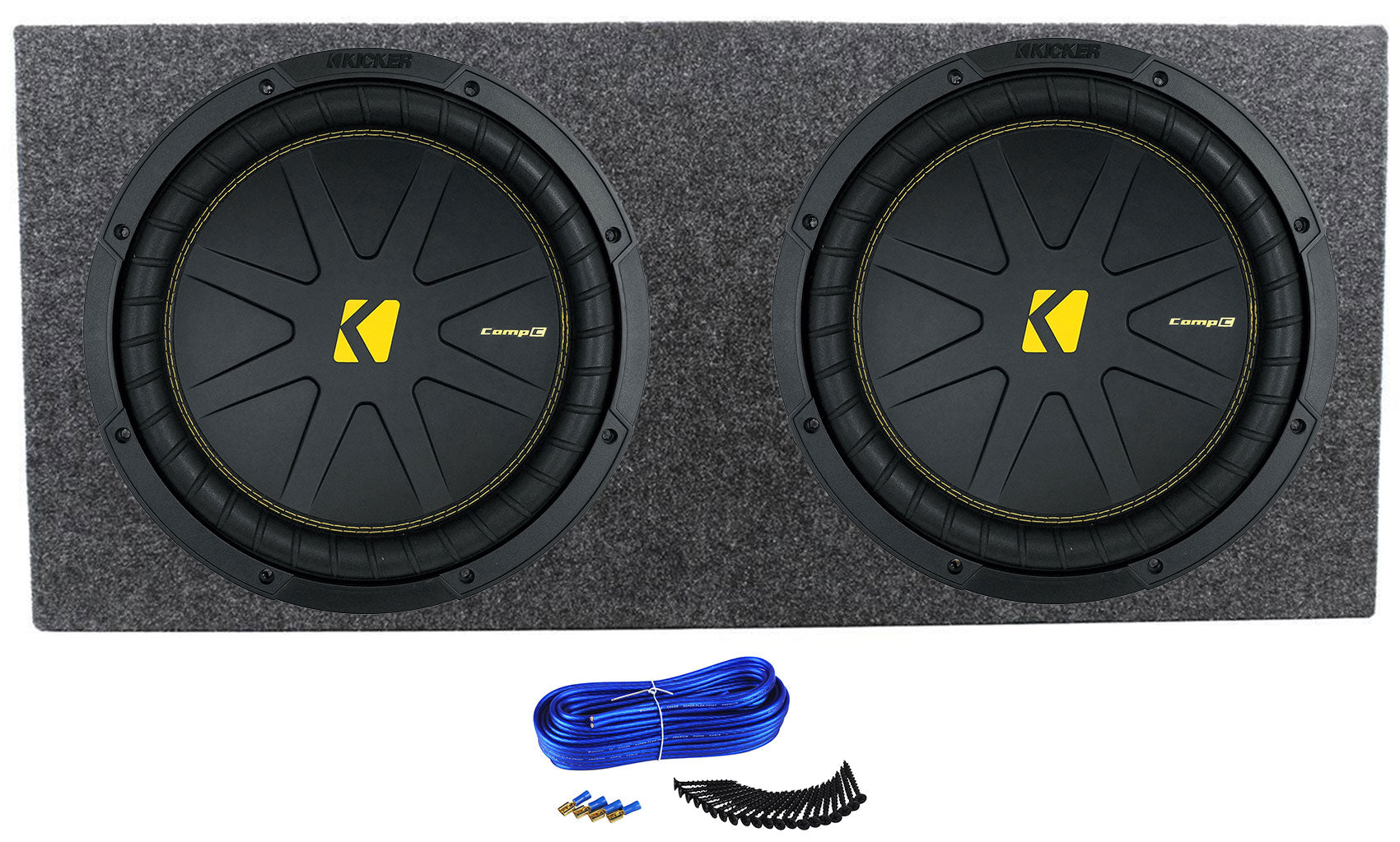 (2) Kicker 50CWCD124 CompC 12" DVC Subwoofers+Sealed Sub Box Enclosure CWCD124