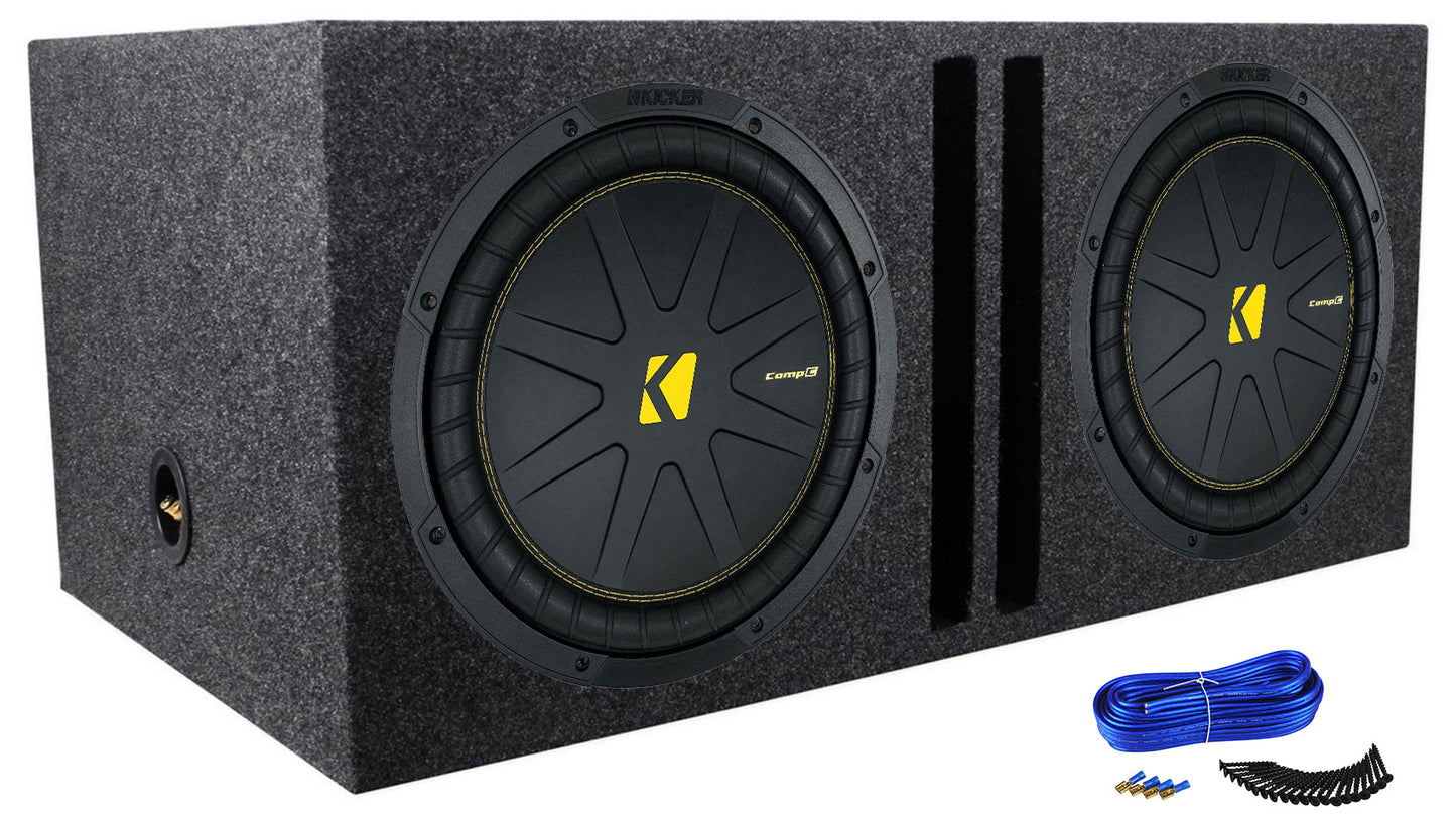(2) Kicker 50CWCD124 CompC 12" DVC Subwoofers+Vented Sub Box Enclosure CWCD124