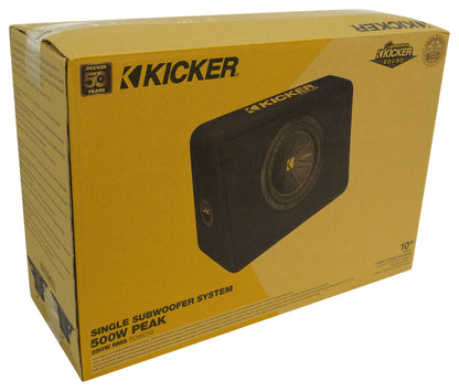 Kicker 50TCWC102 10" Subwoofer+Slim Shallow Sub Box+Amplifier+Amp Kit TCWC102