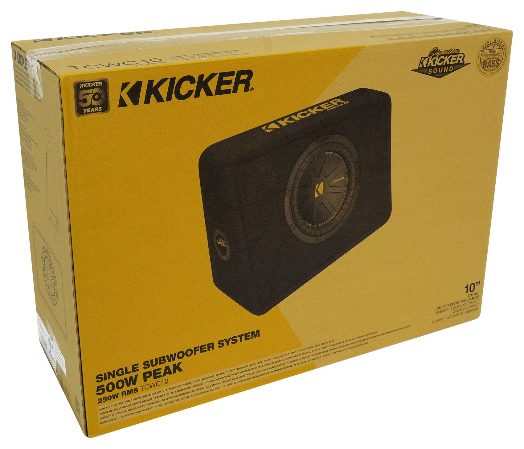 Kicker 50TCWC104 10" Subwoofer+Slim Shallow Sub Box+Mono Amplifier+Wires TCWC104