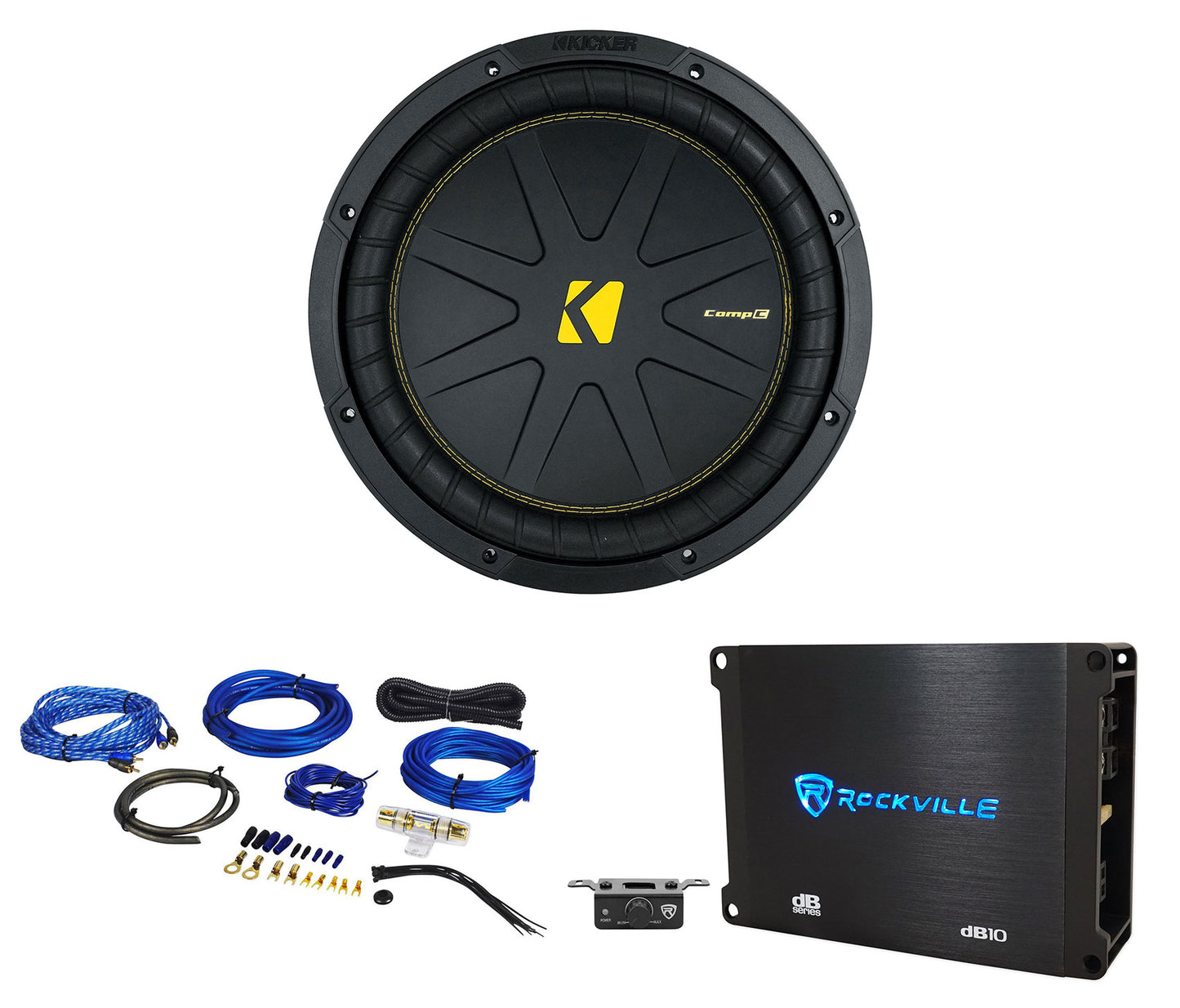 Kicker 50CWCS124 CompC 12" SVC 4 ohm Subwoofer+Mono Amplifier+Amp Kit CWCS124
