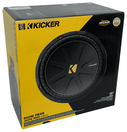 Kicker 50CWCD154 CompC 15" DVC Car Subwoofer+Mono Amplifier+Amp Kit CWCD154