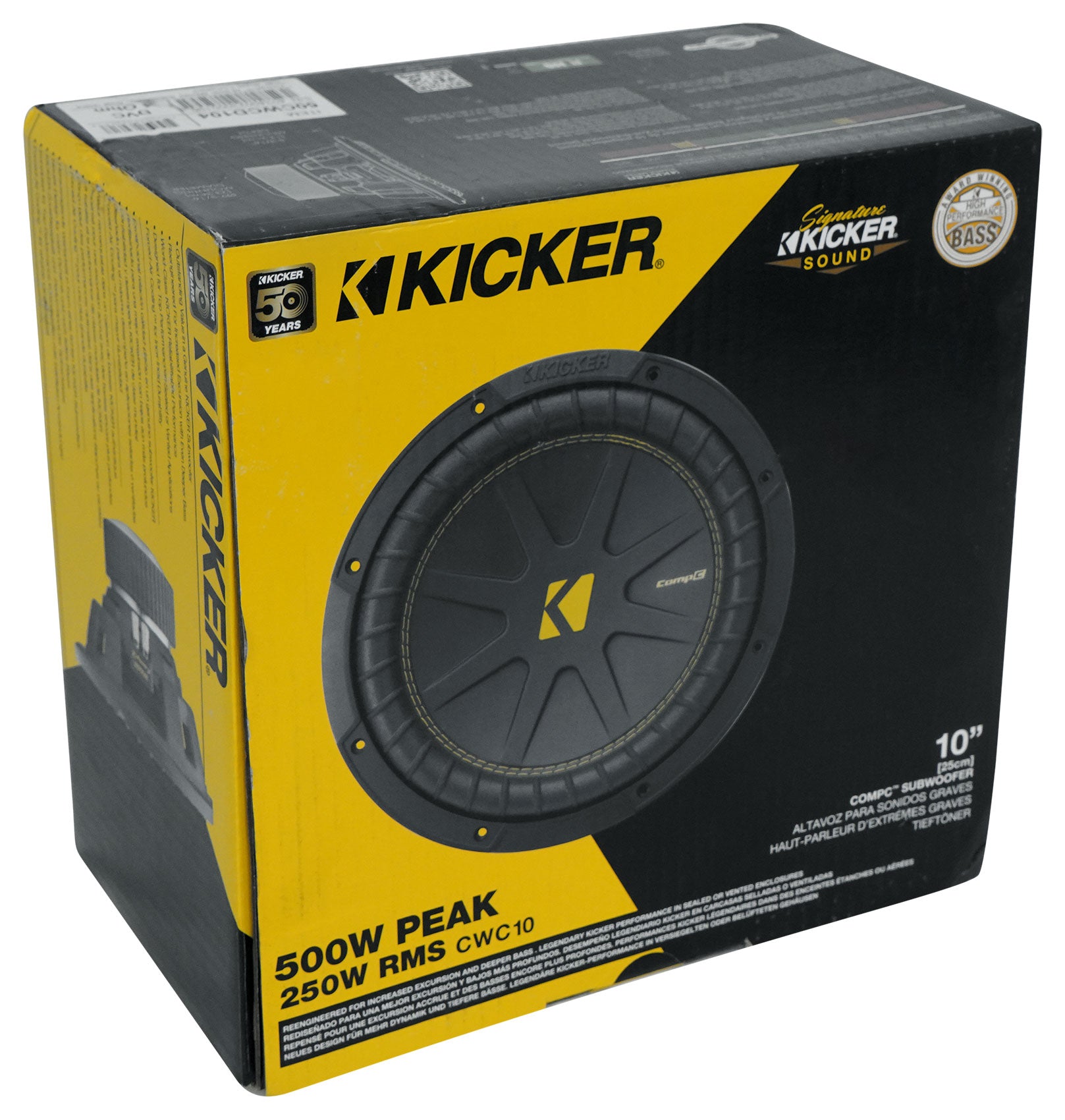 Kicker 50CWCD104 CompC 10" DVC Subwoofer+Sealed Box+Mono Amplifier+Wires CWCD104