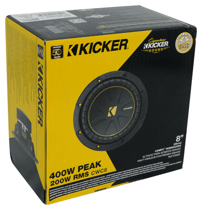 Kicker 50CWCS84 CompC 8" SVC 4 ohm Car Subwoofer+Mono Amplifier+Amp Kit CWCS84