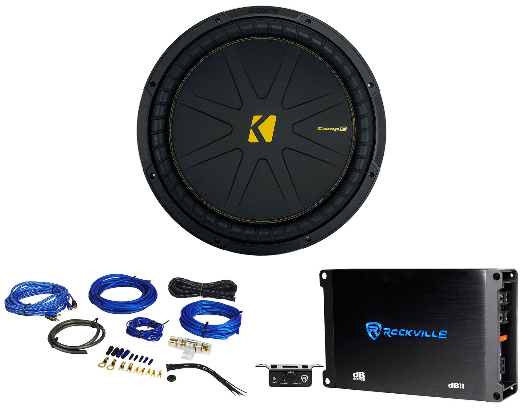 Kicker 50CWCD154 CompC 15" DVC Car Subwoofer+Mono Amplifier+Amp Kit CWCD154