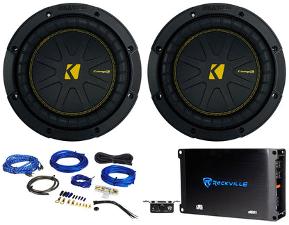 (2) Kicker 50CWCS84 CompC 8" SVC 4 ohm Subwoofers+Mono Amplifier+Amp Kit CWCS84