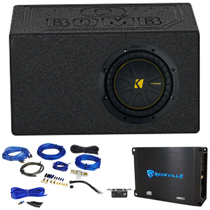 Kicker 50CWCS84 CompC 8" SVC 4 ohm Subwoofer+Vented Box+Amplifier+Amp Kit CWCS84